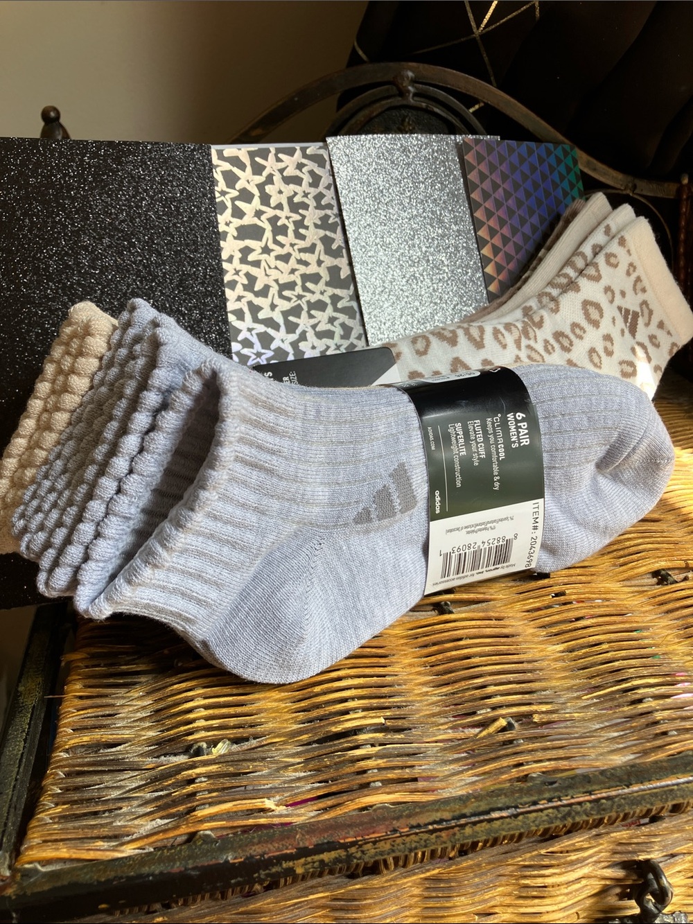 ADIDAS Women's Beige Leopard Socks& 6 Pack of Grey,Maroon,Cream & FREE GIFTS!!!